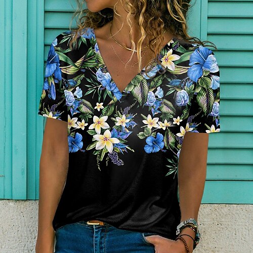 Women's T shirt Tee Green Blue Purple Floral Print Short Sleeve Casual Holiday Basic V Neck Regular Floral Painting S / 3D Print
Women's T shirt Tee Green Blue Purple Floral Print Short Sleeve Casual Holiday Basic V Neck Regular Floral Painting S / 3D Print