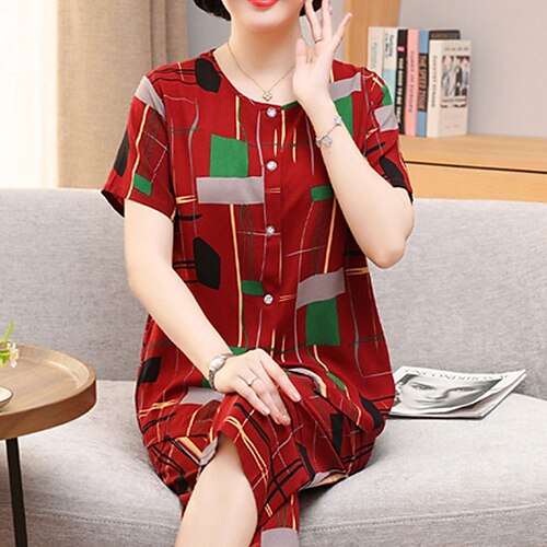 Women's Pajamas Sets Nighty Pjs 2 Pieces Stripe Flower Comfort Sweet Home Mother's Day Rayon Gift Crew Neck Short Sleeve Button Spring Summer Green Yellow / Feather / Print
Women's Pajamas Sets Nighty Pjs 2 Pieces Stripe Flower Comfort Sweet Home Mother's Day Rayon Gift Crew Neck Short Sleeve Button Spring Summer Green Yellow / Feather / Print