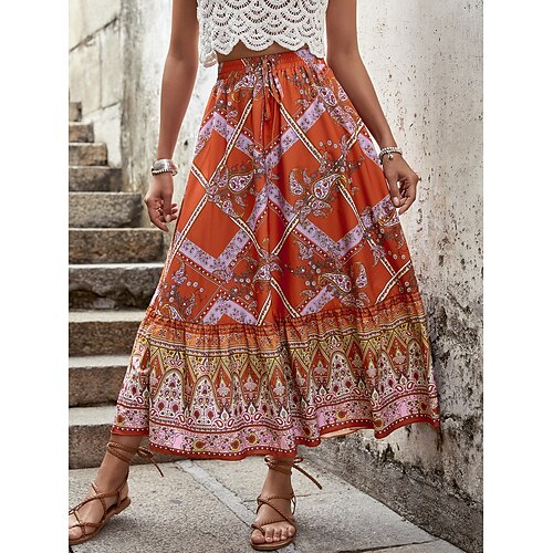 Women's Fashion Boho Ankle-Length Skirts Holiday Vacation Paisley Ruffle Orange S M L
Women's Fashion Boho Ankle-Length Skirts Holiday Vacation Paisley Ruffle Orange S M L