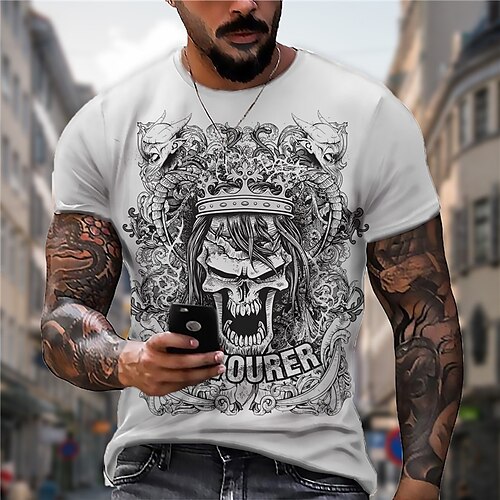 Men's Unisex T shirt Tee 3D Print Graphic Prints Skull Crew Neck Street Daily Print Short Sleeve Tops Casual Designer Big and Tall Sports White / Summer
Men's Unisex T shirt Tee 3D Print Graphic Prints Skull Crew Neck Street Daily Print Short Sleeve Tops Casual Designer Big and Tall Sports White / Summer