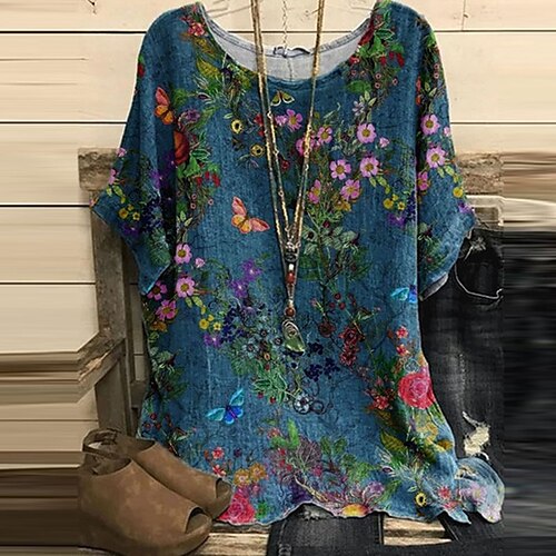 Women's Plus Size Tops T shirt Tee Floral Print Short Sleeve Round Neck Streetwear Daily Vacation Spring Summer Blue Gray
Women's Plus Size Tops T shirt Tee Floral Print Short Sleeve Round Neck Streetwear Daily Vacation Spring Summer Blue Gray