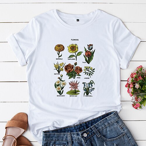 Women's Plus Size Tops Blouse T shirt Tee Floral Print Short Sleeve Crewneck Basic Streetwear Daily Vacation Cotton Spring Summer White Black
Women's Plus Size Tops Blouse T shirt Tee Floral Print Short Sleeve Crewneck Basic Streetwear Daily Vacation Cotton Spring Summer White Black