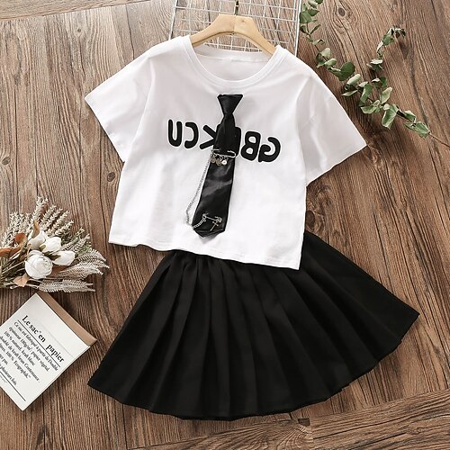 2 Pieces Kids Girls' T-shirt & Skirt SkirtSet Clothing Set Outfit Letter Short Sleeve Loose Cotton Set School Fashion Casual Spring Summer 3-12 Years Black White
2 Pieces Kids Girls' T-shirt & Skirt SkirtSet Clothing Set Outfit Letter Short Sleeve Loose Cotton Set School Fashion Casual Spring Summer 3-12 Years Black White