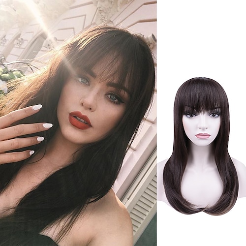 

Synthetic Wig Natural Straight Neat Bang Wig 24 inch Dark Brown Synthetic Hair 24 inch Women's Cute Comfy Fluffy Dark Brown