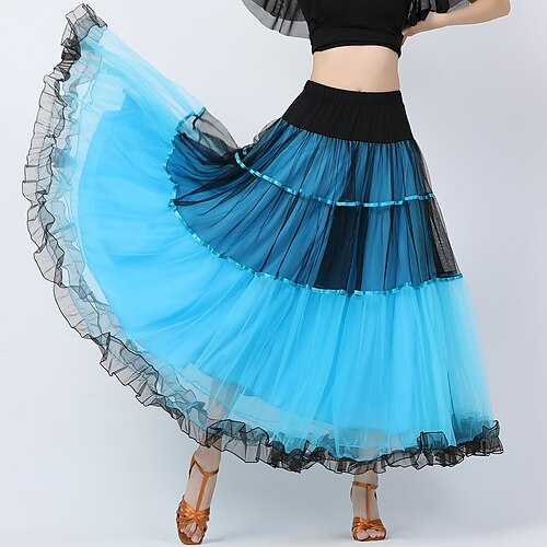

Ballroom Dance Skirts Ruching Pure Color Splicing Women's Training Performance High Stretch Yarn Polyester