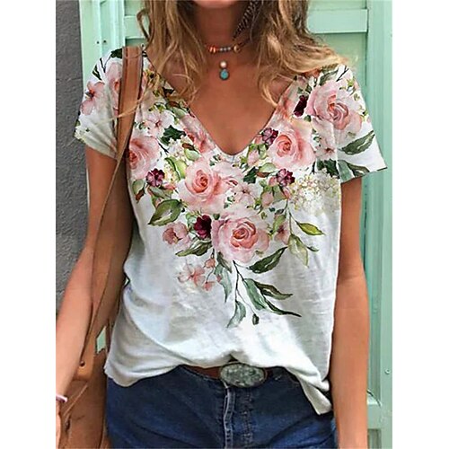 Women's Floral Theme T shirt Floral Plants Print V Neck Basic Tops White / 3D Print
Women's Floral Theme T shirt Floral Plants Print V Neck Basic Tops White / 3D Print