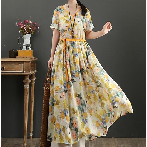 Women's Swing Dress Knee Length Dress Yellow Short Sleeve Print Print Summer V Neck Vintage Linen M L XL XXL
Women's Swing Dress Knee Length Dress Yellow Short Sleeve Print Print Summer V Neck Vintage Linen M L XL XXL