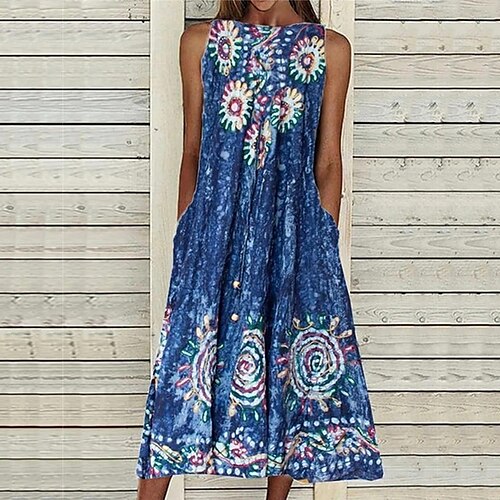 Women's Shift Dress Midi Dress Blue Sleeveless Floral Pocket Winter Fall Autumn Crew Neck Winter Dress Fall Dress Loose Fit 2022 S M L XL XXL 3XL 4XL
Women's Shift Dress Midi Dress Blue Sleeveless Floral Pocket Winter Fall Autumn Crew Neck Winter Dress Fall Dress Loose Fit 2022 S M L XL XXL 3XL 4XL