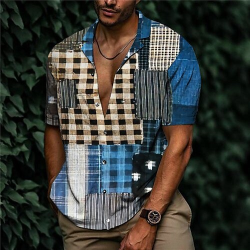 Men's Shirt Print Plaid Color Block Turndown Street Casual Button-Down Print Short Sleeve Tops Casual Fashion Designer Breathable Blue / Spring / Summer
Men's Shirt Print Plaid Color Block Turndown Street Casual Button-Down Print Short Sleeve Tops Casual Fashion Designer Breathable Blue / Spring / Summer