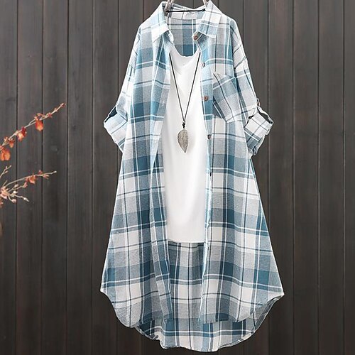 Women's Plus Size Tops Blouse Shirt Plaid Pocket Asymmetric Long Sleeve Shirt Collar Streetwear Daily Going out Polyester Spring Summer Blue Black
Women's Plus Size Tops Blouse Shirt Plaid Pocket Asymmetric Long Sleeve Shirt Collar Streetwear Daily Going out Polyester Spring Summer Blue Black