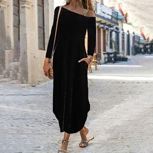 Women's Casual Dress Maxi long Dress Black Long Sleeve Pure Color Pocket Spring Summer One Shoulder Casual 2022 S M L XL XXL 3XL
Women's Casual Dress Maxi long Dress Black Long Sleeve Pure Color Pocket Spring Summer One Shoulder Casual 2022 S M L XL XXL 3XL