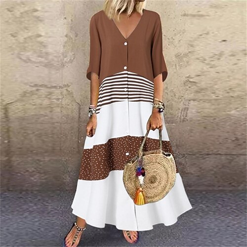 Women's Casual Dress Maxi long Dress Black Dark Blue Brown Half Sleeve Striped Patchwork Button Spring Summer V Neck Casual 2022 S M L XL XXL 3XL 4XL 5XL
Women's Casual Dress Maxi long Dress Black Dark Blue Brown Half Sleeve Striped Patchwork Button Spring Summer V Neck Casual 2022 S M L XL XXL 3XL 4XL 5XL