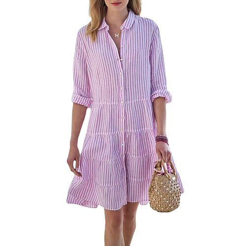 Women's Shirt Dress Short Mini Dress Pink Long Sleeve Striped Ruched Spring Summer Shirt Collar Casual 2022 S M L XL XXL 3XL
Women's Shirt Dress Short Mini Dress Pink Long Sleeve Striped Ruched Spring Summer Shirt Collar Casual 2022 S M L XL XXL 3XL