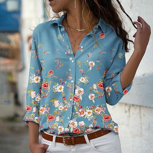 Women's Floral Theme Blouse Shirt Floral Button Print Shirt Collar Casual Streetwear Tops Green Blue Purple / 3D Print
Women's Floral Theme Blouse Shirt Floral Button Print Shirt Collar Casual Streetwear Tops Green Blue Purple / 3D Print