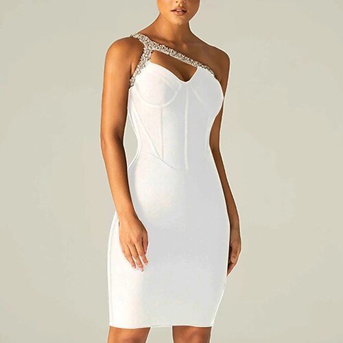 Sheath / Column Cocktail Dresses Sexy Dress Party Wear Short / Mini Sleeveless One Shoulder Spandex with Crystals Pure Color 2022 / Cocktail Party
Sheath / Column Cocktail Dresses Sexy Dress Party Wear Short / Mini Sleeveless One Shoulder Spandex with Crystals Pure Color 2022 / Cocktail Party
