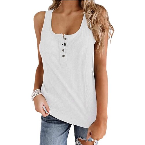 

Women's Camisole Plaid Casual Sports Camisole Tank Top Henley Shirt Square Neck Basic Essential Casual Green White Black S
