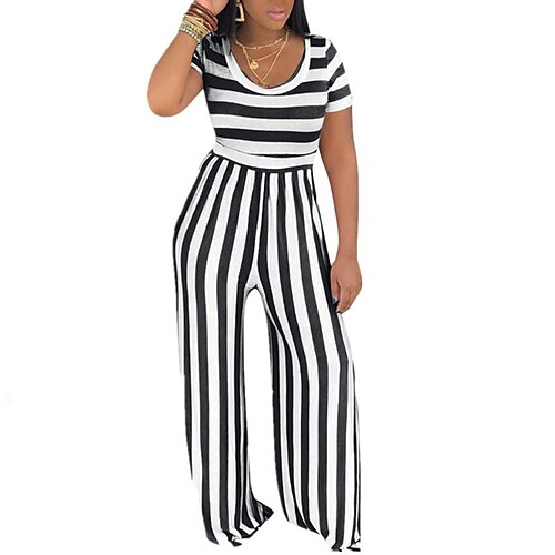 Women's Jumpsuit Print Striped Crew Neck Casual Street Daily Regular Fit Short Sleeve Black Orange Yellow S M L Spring
Women's Jumpsuit Print Striped Crew Neck Casual Street Daily Regular Fit Short Sleeve Black Orange Yellow S M L Spring