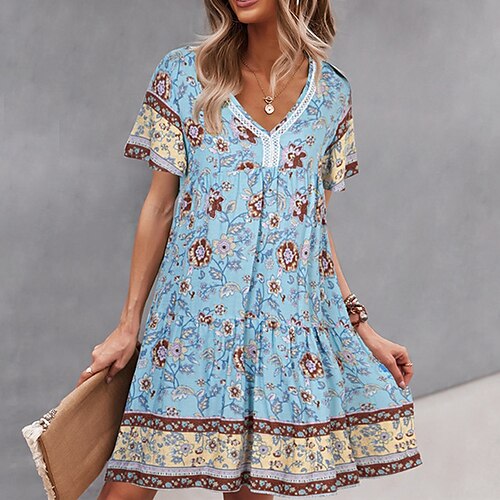 Women's Shift Dress Short Mini Dress Green Blue Yellow Short Sleeve Floral Print Spring Summer V Neck Elegant Casual Vacation Loose 2022 S M L XL
Women's Shift Dress Short Mini Dress Green Blue Yellow Short Sleeve Floral Print Spring Summer V Neck Elegant Casual Vacation Loose 2022 S M L XL