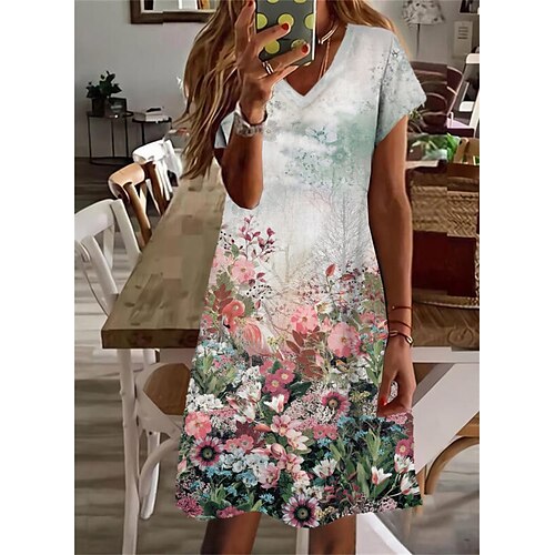 Women's Shift Dress Knee Length Dress Gray Short Sleeve Floral Print Spring Summer V Neck Stylish Casual 2022 S M L XL XXL 3XL
Women's Shift Dress Knee Length Dress Gray Short Sleeve Floral Print Spring Summer V Neck Stylish Casual 2022 S M L XL XXL 3XL