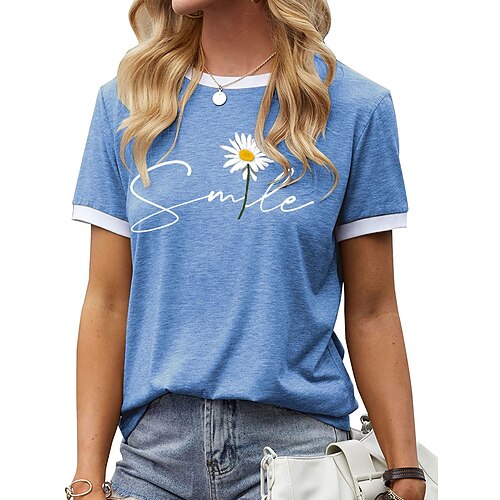 Dame T-shirt Sort Gul Blå Blomstret Bogstaver Patchwork Trykt mønster Kortærmet Daglig Weekend Basale Rund hals Normal S
Dame T-shirt Sort Gul Blå Blomstret Bogstaver Patchwork Trykt mønster Kortærmet Daglig Weekend Basale Rund hals Normal S