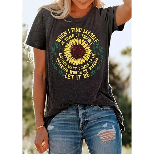 Women's T shirt Tee Dark Gray Black Sunflower Text Print Short Sleeve Casual Holiday Basic Round Neck Regular Floral Painting S
Women's T shirt Tee Dark Gray Black Sunflower Text Print Short Sleeve Casual Holiday Basic Round Neck Regular Floral Painting S