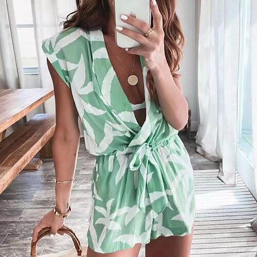Women's Romper Print Print V Neck Casual Daily Regular Fit Sleeveless Green S M L Summer
Women's Romper Print Print V Neck Casual Daily Regular Fit Sleeveless Green S M L Summer