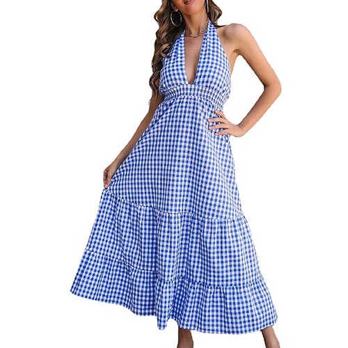 Women's Swing Dress Maxi long Dress Blue Black Long Sleeve Plaid Ruched Cold Shoulder Spring Summer Halter Neck Vacation 2022 S M L XL
Women's Swing Dress Maxi long Dress Blue Black Long Sleeve Plaid Ruched Cold Shoulder Spring Summer Halter Neck Vacation 2022 S M L XL