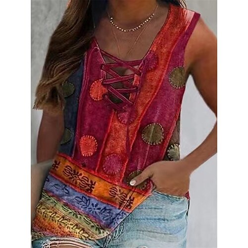 Women's Plus Size Tops T shirt Color Block Print Sleeveless V Neck Vintage Streetwear Daily Going out Polyester Spring Summer Red
Women's Plus Size Tops T shirt Color Block Print Sleeveless V Neck Vintage Streetwear Daily Going out Polyester Spring Summer Red