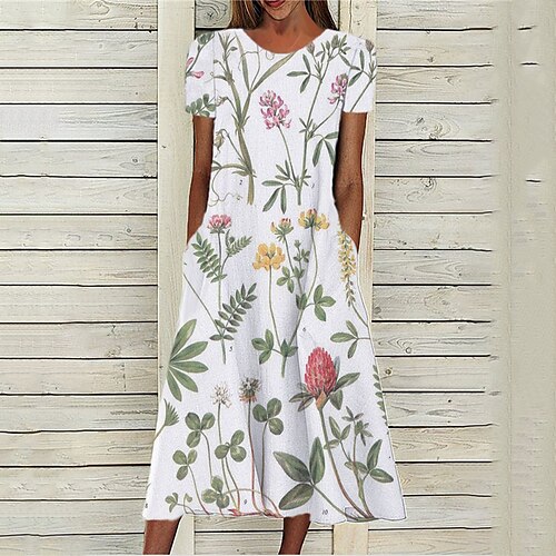 Women's A Line Dress Midi Dress White Short Sleeve Floral Pocket Print Spring Summer Round Neck Stylish Casual Modern 2022 S M L XL XXL 3XL
Women's A Line Dress Midi Dress White Short Sleeve Floral Pocket Print Spring Summer Round Neck Stylish Casual Modern 2022 S M L XL XXL 3XL