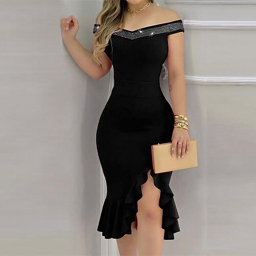 Vestido semiformal para mujer, vestido de fiesta, vestido ceñido al cuerpo, vestido midi, vestido negro sin mangas, color puro, volantes, verano, primavera, hombros descubiertos, fiesta, primavera,
Vestido semiformal para mujer, vestido de fiesta, vestido ceñido al cuerpo, vestido midi, vestido negro sin mangas, color puro, volantes, verano, primavera, hombros descubiertos, fiesta, primavera,