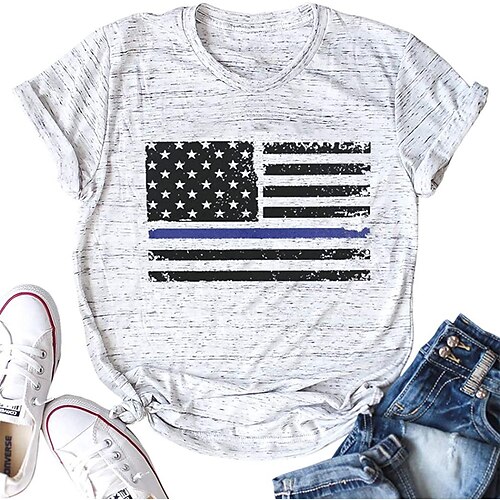 Women's Painting T shirt USA National Flag Print Round Neck Basic Tops Gray Pink
Women's Painting T shirt USA National Flag Print Round Neck Basic Tops Gray Pink