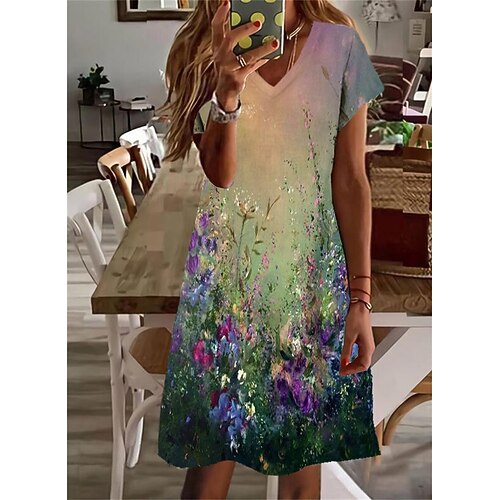Women's Shift Dress Knee Length Dress Green Short Sleeve Floral Print Spring Summer V Neck Stylish Casual 2022 S M L XL XXL 3XL
Women's Shift Dress Knee Length Dress Green Short Sleeve Floral Print Spring Summer V Neck Stylish Casual 2022 S M L XL XXL 3XL