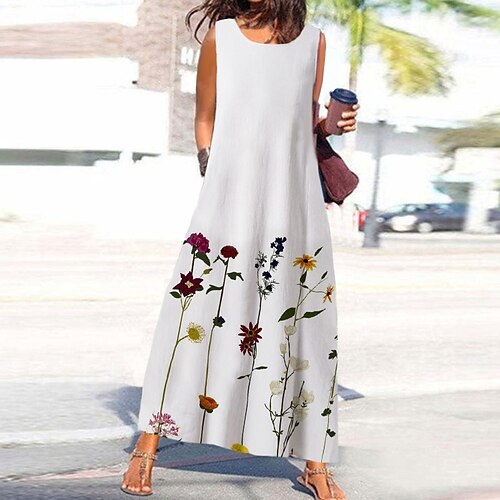 Women's A Line Dress Maxi long Dress White Sleeveless Floral Pocket Print Spring Summer Round Neck Stylish Casual Vacation 2022 S M L XL XXL 3XL
Women's A Line Dress Maxi long Dress White Sleeveless Floral Pocket Print Spring Summer Round Neck Stylish Casual Vacation 2022 S M L XL XXL 3XL