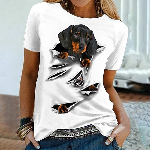 Dame T-shirt Hvid Lyserød Blå Hund 3D Trykt mønster Kortærmet Afslappet Weekend Basale Rund hals Normal Maleri S
Dame T-shirt Hvid Lyserød Blå Hund 3D Trykt mønster Kortærmet Afslappet Weekend Basale Rund hals Normal Maleri S
