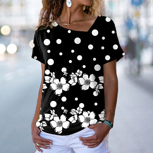 Women's Floral Theme Painting T shirt Floral Polka Dot Print V Neck Basic Tops Green Blue Black / 3D Print
Women's Floral Theme Painting T shirt Floral Polka Dot Print V Neck Basic Tops Green Blue Black / 3D Print