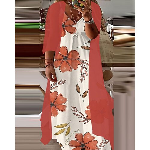 Women's Plus Size Two Piece Dress Floral V Neck Print 3/4 Length Sleeve Fall Spring Casual Maxi long Dress Causal Daily Dress
Women's Plus Size Two Piece Dress Floral V Neck Print 3/4 Length Sleeve Fall Spring Casual Maxi long Dress Causal Daily Dress