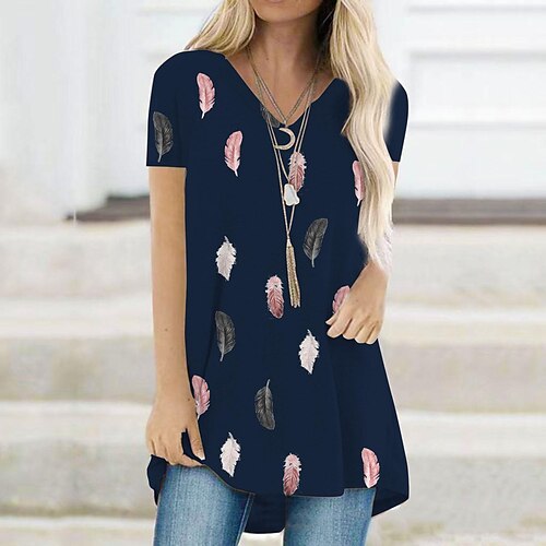 2022 new t-shirt european and american women's large size top v-neck feather print casual loose short-sleeved
2022 new t-shirt european and american women's large size top v-neck feather print casual loose short-sleeved