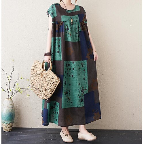 Women's Swing Dress Maxi long Dress Green Brown Short Sleeve Print Print Summer Crew Neck Vintage 2022 One-Size
Women's Swing Dress Maxi long Dress Green Brown Short Sleeve Print Print Summer Crew Neck Vintage 2022 One-Size