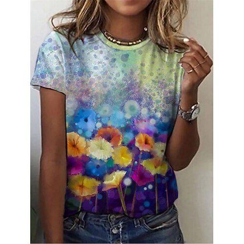 Women's T shirt Flower Patchwork Print Round Neck Basic Tops Rainbow / 3D Print
Women's T shirt Flower Patchwork Print Round Neck Basic Tops Rainbow / 3D Print