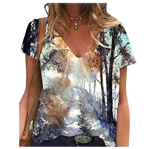 Women's Abstract 3D Printed Painting T shirt Floral 3D Print V Neck Basic Tops Blue Pink Rainbow
Women's Abstract 3D Printed Painting T shirt Floral 3D Print V Neck Basic Tops Blue Pink Rainbow