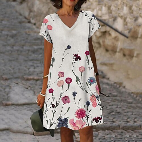Women's Shift Dress Knee Length Dress Gray Short Sleeve Floral Print Spring Summer V Neck Stylish Casual 2022 S M L XL XXL 3XL
Women's Shift Dress Knee Length Dress Gray Short Sleeve Floral Print Spring Summer V Neck Stylish Casual 2022 S M L XL XXL 3XL