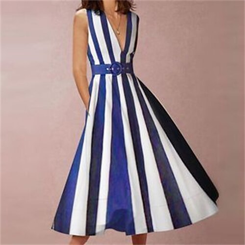 Women's A Line Dress Midi Dress Blue Sleeveless Striped Print Spring Summer V Neck Stylish Casual 2022 S M L XL
Women's A Line Dress Midi Dress Blue Sleeveless Striped Print Spring Summer V Neck Stylish Casual 2022 S M L XL