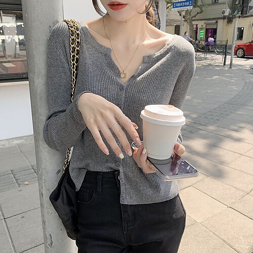 Women's Cardigan Knitted Button Pure Color Stylish Elegant Soft Long Sleeve Sweater Cardigans Crew Neck Spring Summer Black Gray Coffee
Women's Cardigan Knitted Button Pure Color Stylish Elegant Soft Long Sleeve Sweater Cardigans Crew Neck Spring Summer Black Gray Coffee