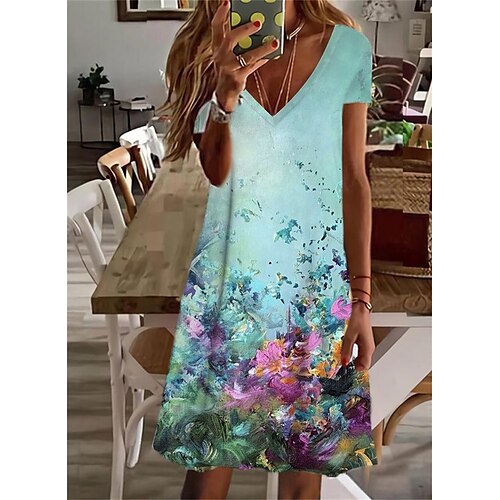 Women's Shift Dress Knee Length Dress Blue Short Sleeve Floral Print Spring Summer V Neck Stylish Casual 2022 S M L XL XXL 3XL
Women's Shift Dress Knee Length Dress Blue Short Sleeve Floral Print Spring Summer V Neck Stylish Casual 2022 S M L XL XXL 3XL