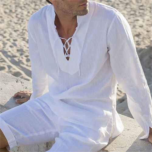 Men's Shirt Solid Color V Neck Street Casual Drawstring Long Sleeve Tops Casual Fashion Breathable Comfortable White
Men's Shirt Solid Color V Neck Street Casual Drawstring Long Sleeve Tops Casual Fashion Breathable Comfortable White