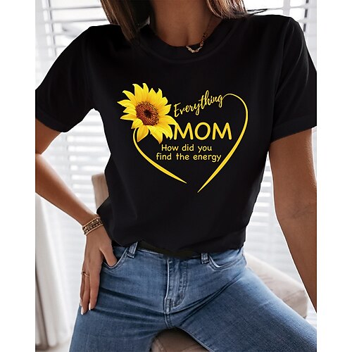Women's Floral Theme Painting T shirt Heart Text Sunflower Print Round Neck Basic Tops White Black
Women's Floral Theme Painting T shirt Heart Text Sunflower Print Round Neck Basic Tops White Black