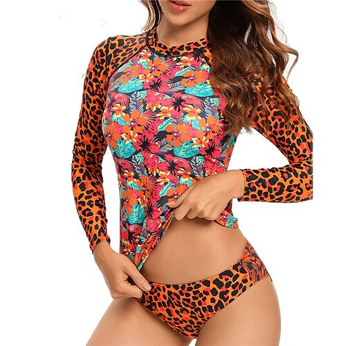Women's Swimwear Rash Guard Diving 2 Piece Swimsuit Floral Leopard Brown High Neck Bathing Suits New Vacation Fashion / Modern / Padded Bras
Women's Swimwear Rash Guard Diving 2 Piece Swimsuit Floral Leopard Brown High Neck Bathing Suits New Vacation Fashion / Modern / Padded Bras