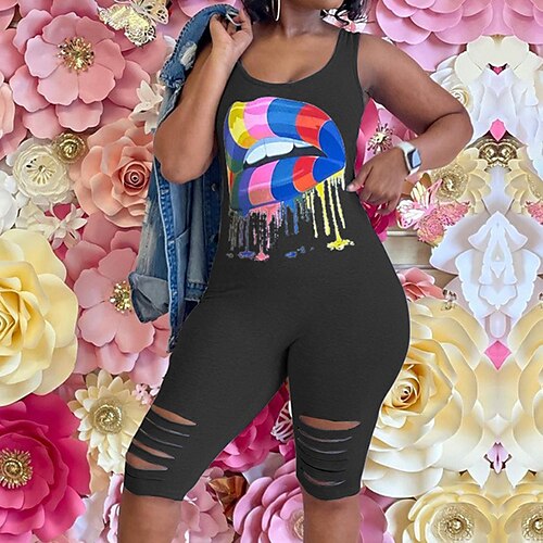 Women's Romper Cut Out Print Round Neck Active Sport Weekend Regular Fit Sleeveless Black Gray S M L Spring
Women's Romper Cut Out Print Round Neck Active Sport Weekend Regular Fit Sleeveless Black Gray S M L Spring