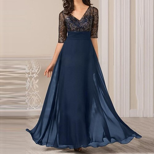 Women's A Line Dress Maxi long Dress Navy Blue Half Sleeve Pure Color Lace Spring Summer V Neck Elegant Formal 2022 S M L XL XXL / Party Dress
Women's A Line Dress Maxi long Dress Navy Blue Half Sleeve Pure Color Lace Spring Summer V Neck Elegant Formal 2022 S M L XL XXL / Party Dress