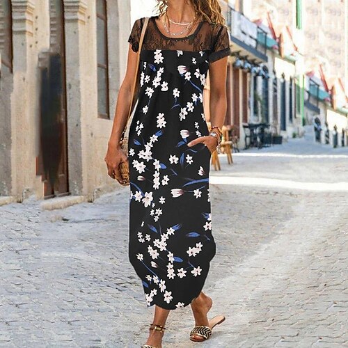 Women's Shift Dress Maxi long Dress Black Short Sleeve Floral Split Pocket Print Spring Summer Round Neck Casual Vacation 2022 S M L XL XXL 3XL
Women's Shift Dress Maxi long Dress Black Short Sleeve Floral Split Pocket Print Spring Summer Round Neck Casual Vacation 2022 S M L XL XXL 3XL